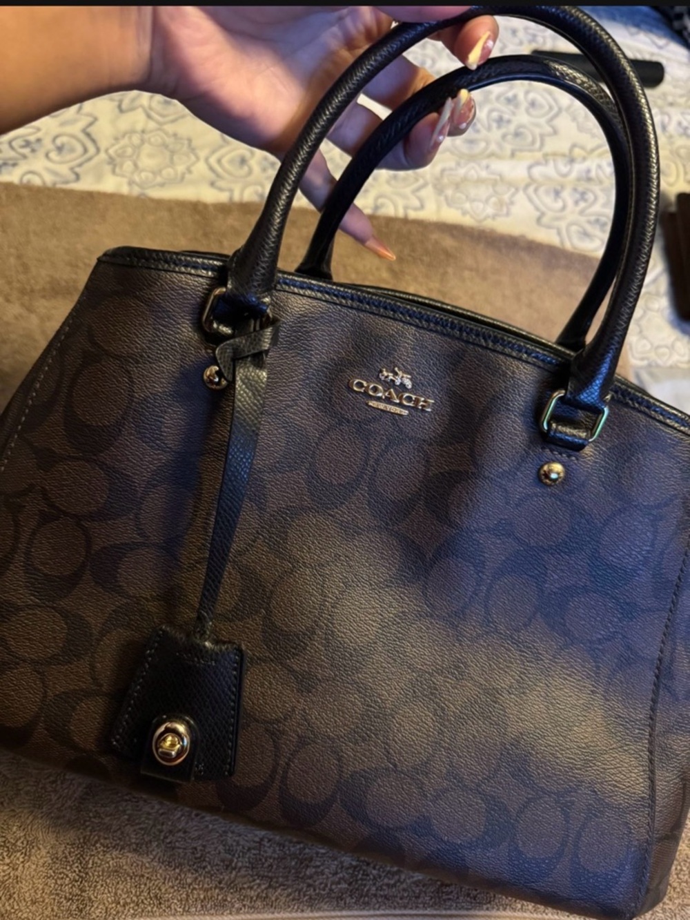Coach Brown and Black Signature Satchel